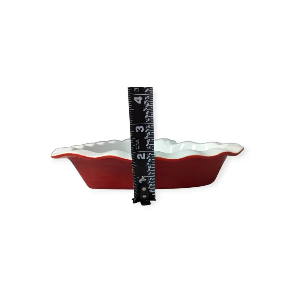 Crate & Barrel Valentines Day Red & White Heart Ruffle Dish Large 395-048 NWT